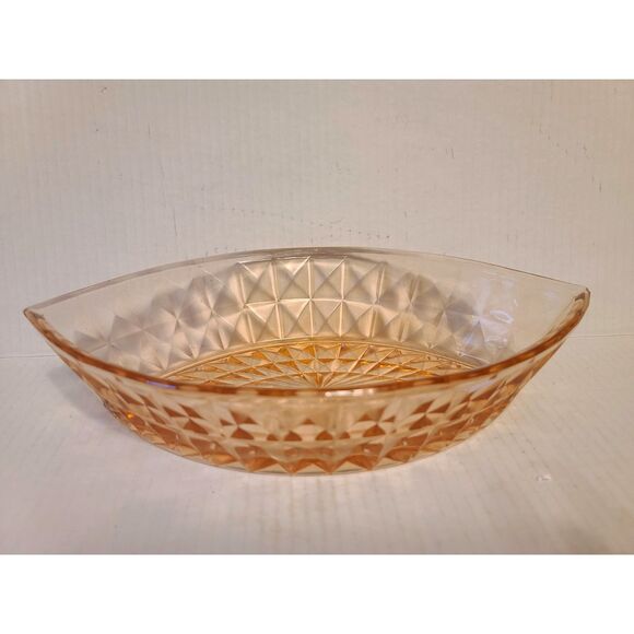 Vintage Jeannette Windsor Diamond Cut Boat Pink Depression Dish Glass Bowl - Picture 2 of 7